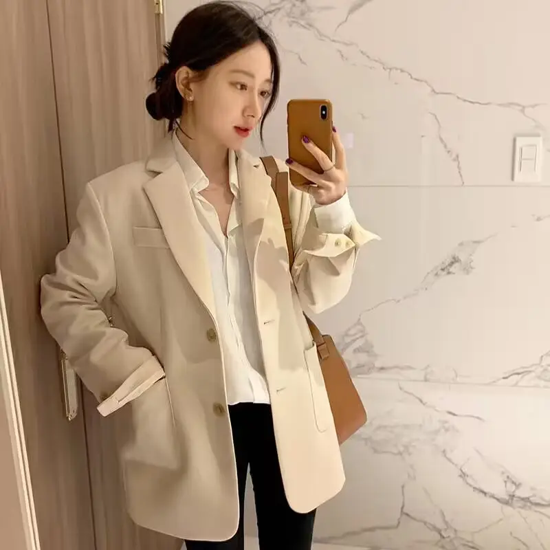 Women's Thin K-Style Suit Jacket Khaki Summer Loose Fit