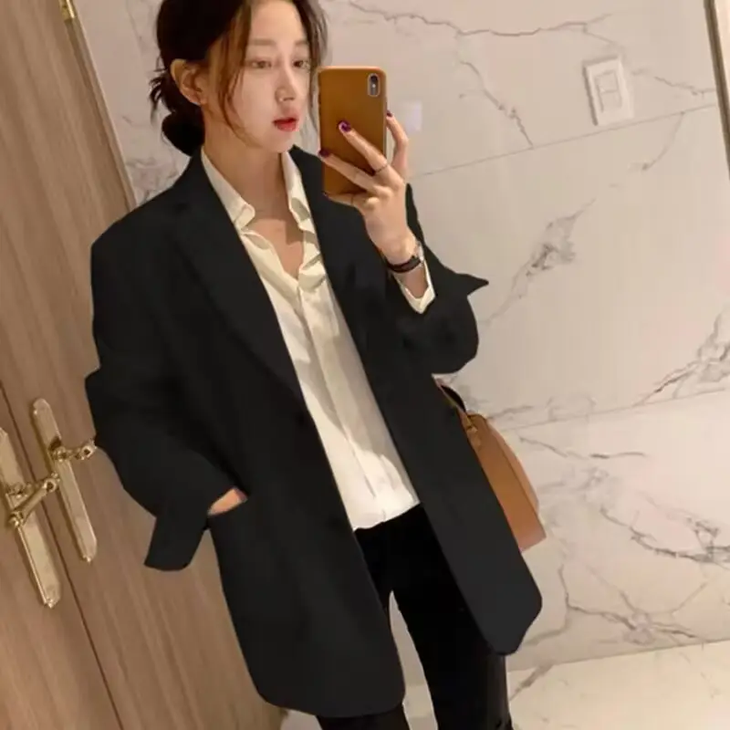 Women's Thin K-Style Suit Jacket Khaki Summer Loose Fit