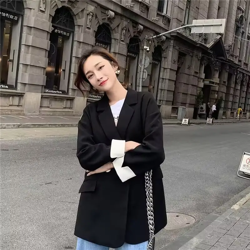 Women's Thin K-Style Suit Jacket Khaki Summer Loose Fit