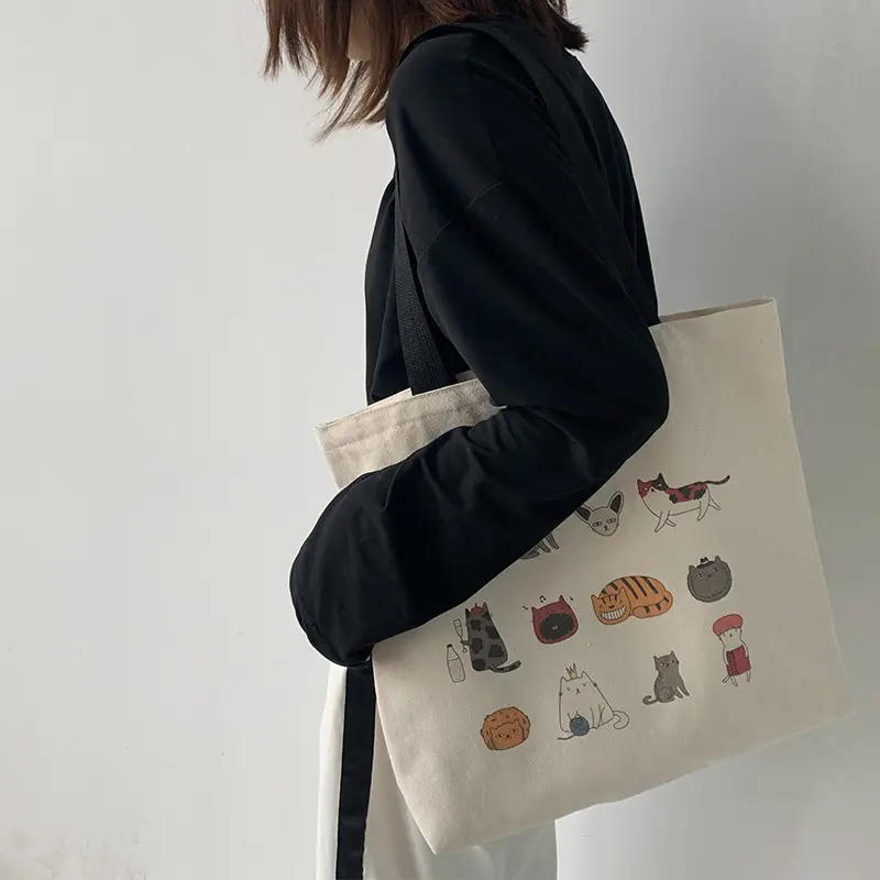 Meow Star Cat Cookie Bag Women Large Canvas Travel - Image 3