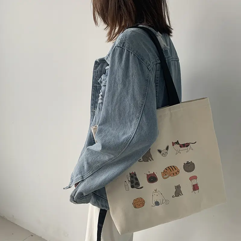 Meow Star Cat Cookie Bag Women Large Canvas Travel - Image 4