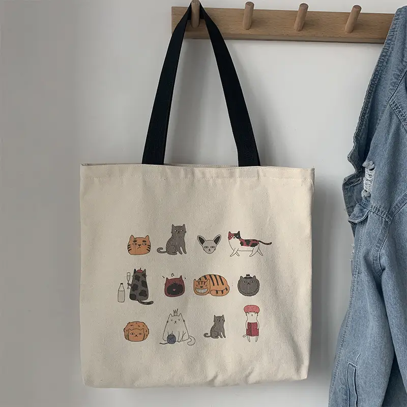 Meow Star Cat Cookie Bag Women Large Canvas Travel - Image 5