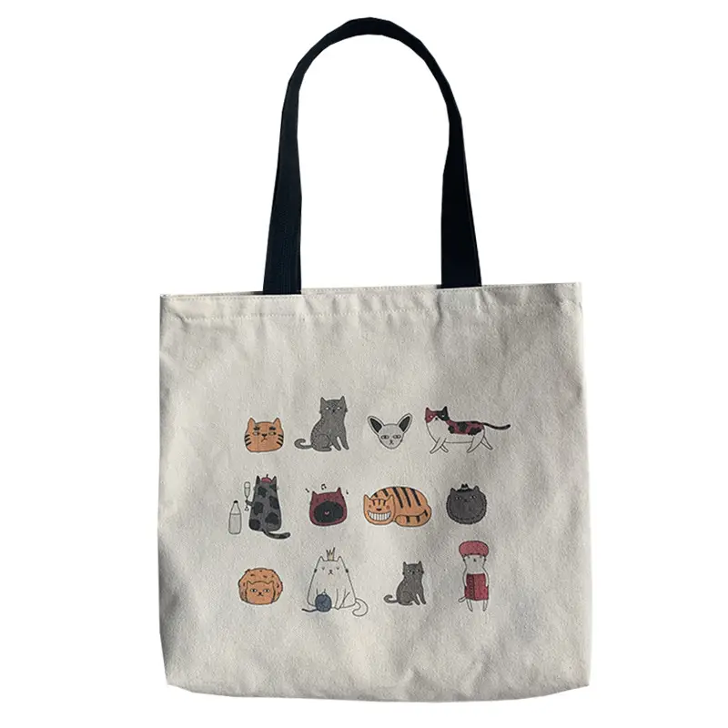 Meow Star Cat Cookie Bag Women Large Canvas Travel - Image 6
