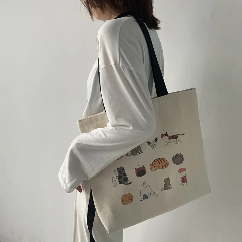 Meow Star Cat Cookie Bag Women Large Canvas Travel — feature 10