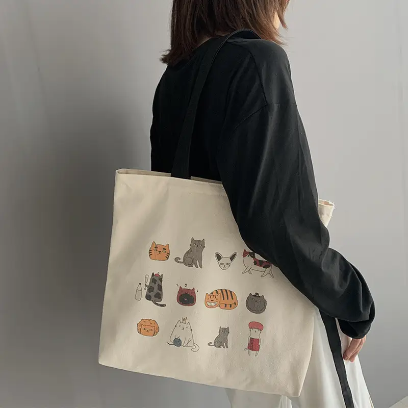 Meow Star Cat Cookie Bag Women Large Canvas Travel — feature 11