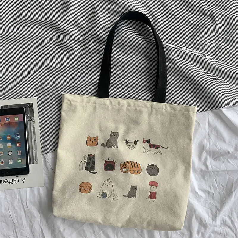 Meow Star Cat Cookie Bag Women Large Canvas Travel — feature 15