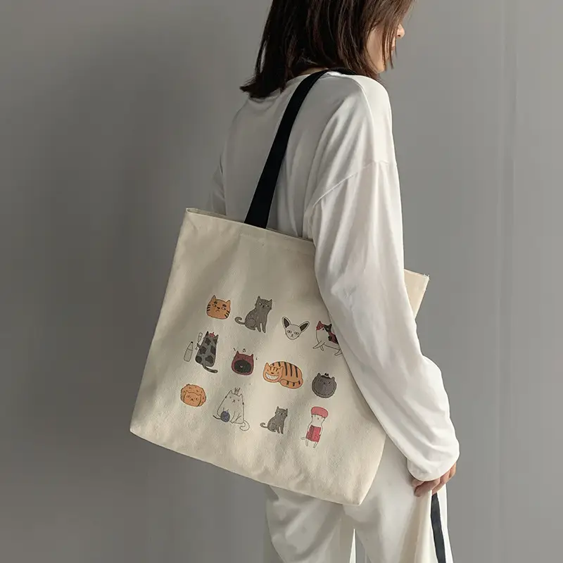Meow Star Cat Cookie Bag Women Large Canvas Travel — feature 5