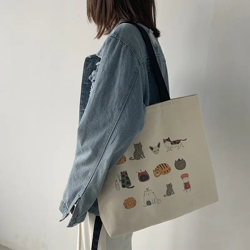 Meow Star Cat Cookie Bag Women Large Canvas Travel — feature 6