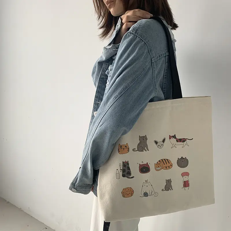 Meow Star Cat Cookie Bag Women Large Canvas Travel — feature 8