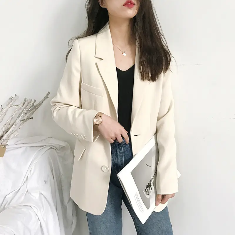 Women's White Blazer Spring Autumn Casual Jacket - Image 16