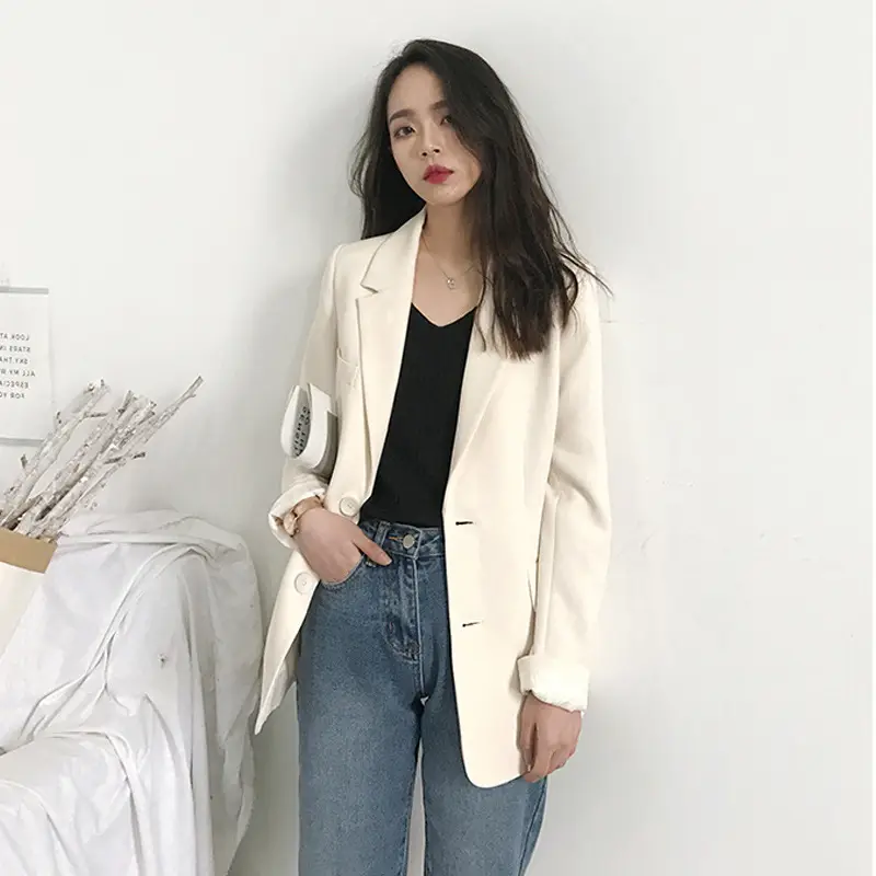 Women's White Blazer Spring Autumn Casual Jacket - Image 17