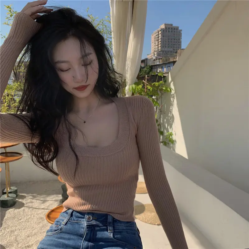 Women Knitted Low Round Neck Sweater Long Sleeve — feature 13