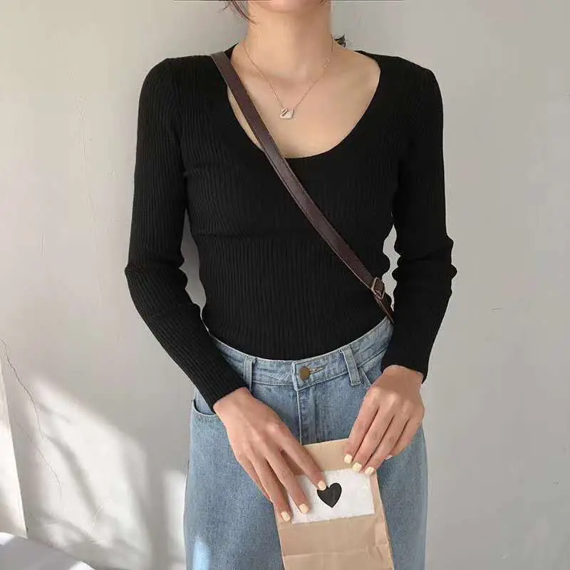 Women Knitted Low Round Neck Sweater Long Sleeve — feature 18