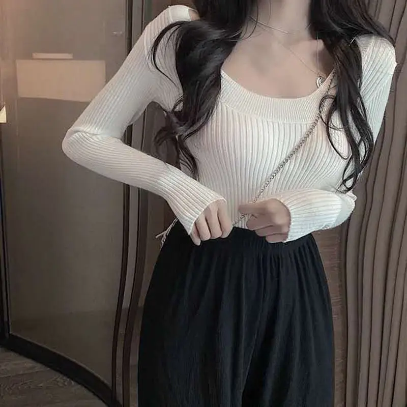 Women Knitted Low Round Neck Sweater Long Sleeve — feature 25