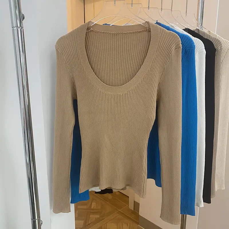 Women Knitted Low Round Neck Sweater Long Sleeve — feature 29