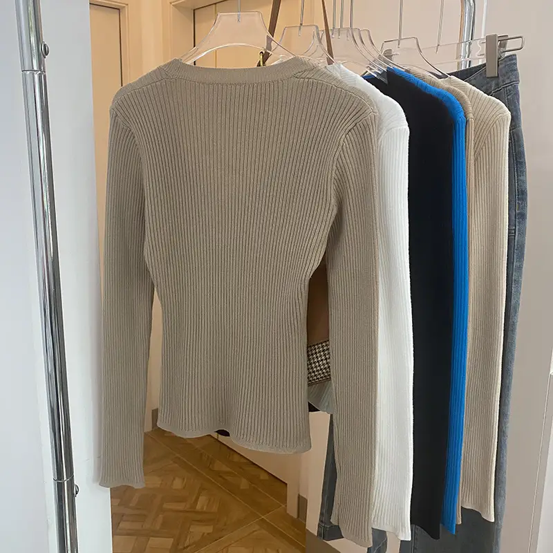 Women Knitted Low Round Neck Sweater Long Sleeve — feature 30