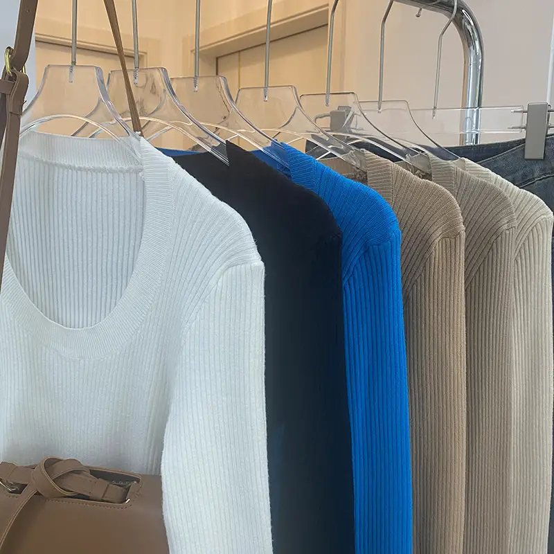Women Knitted Low Round Neck Sweater Long Sleeve — feature 33
