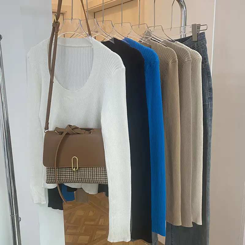 Women Knitted Low Round Neck Sweater Long Sleeve — feature 34