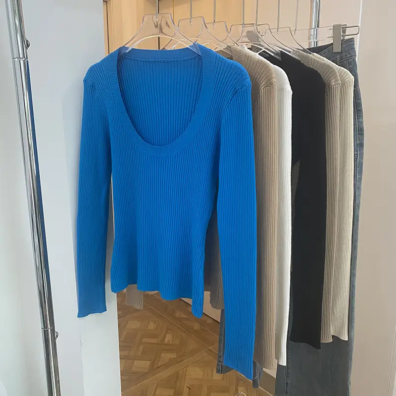 Women Knitted Low Round Neck Sweater Long Sleeve — feature 35