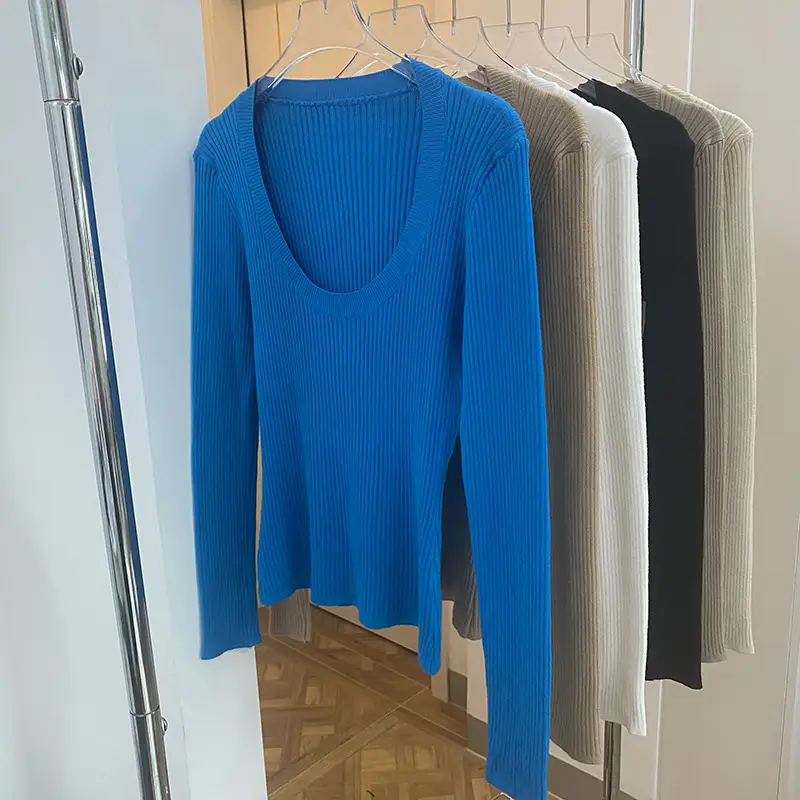 Women Knitted Low Round Neck Sweater Long Sleeve — feature 36