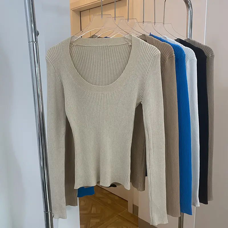 Women Knitted Low Round Neck Sweater Long Sleeve — feature 37