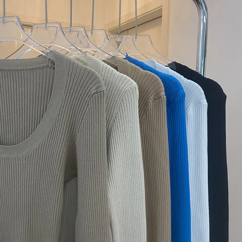 Women Knitted Low Round Neck Sweater Long Sleeve — feature 39