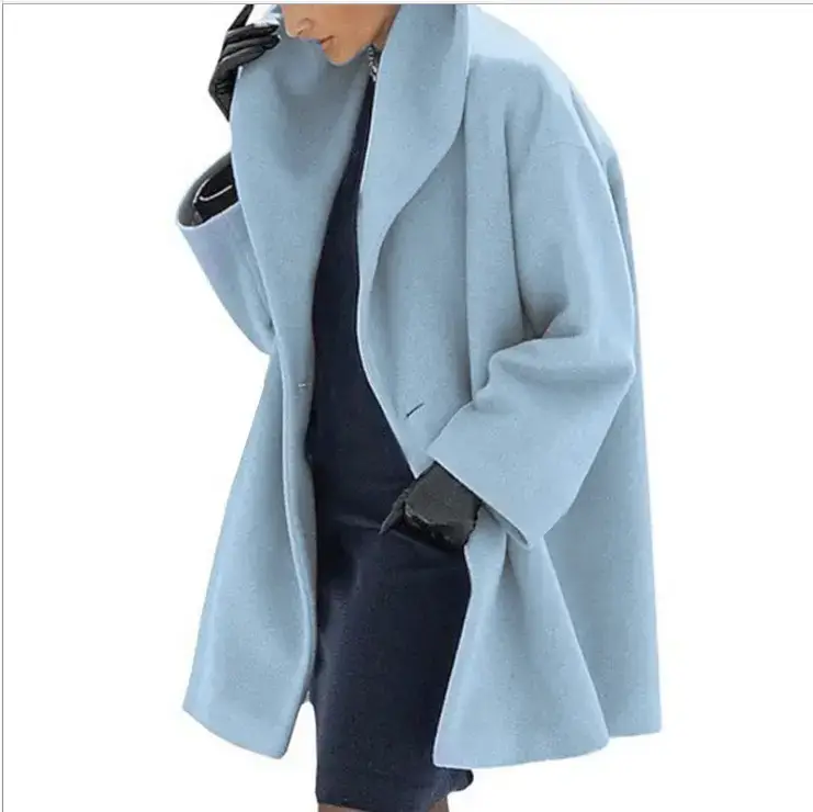 Women Woolen Hooded Coat Red Loose Winter Outwear