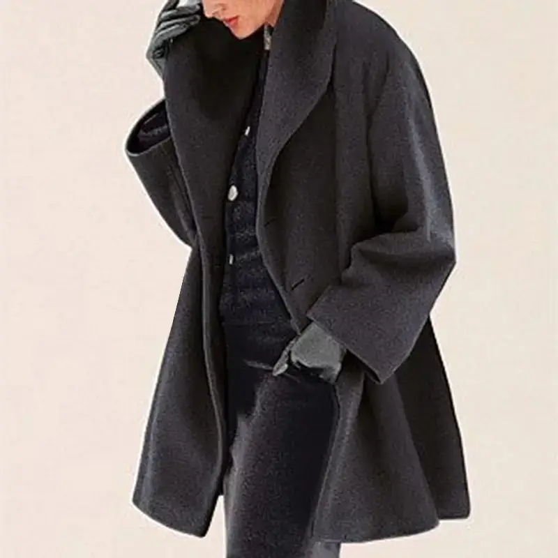 Women Woolen Hooded Coat Red Loose Winter Outwear — feature 3