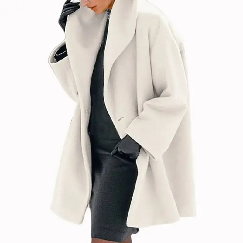 Women Woolen Hooded Coat Red Loose Winter Outwear — feature 6