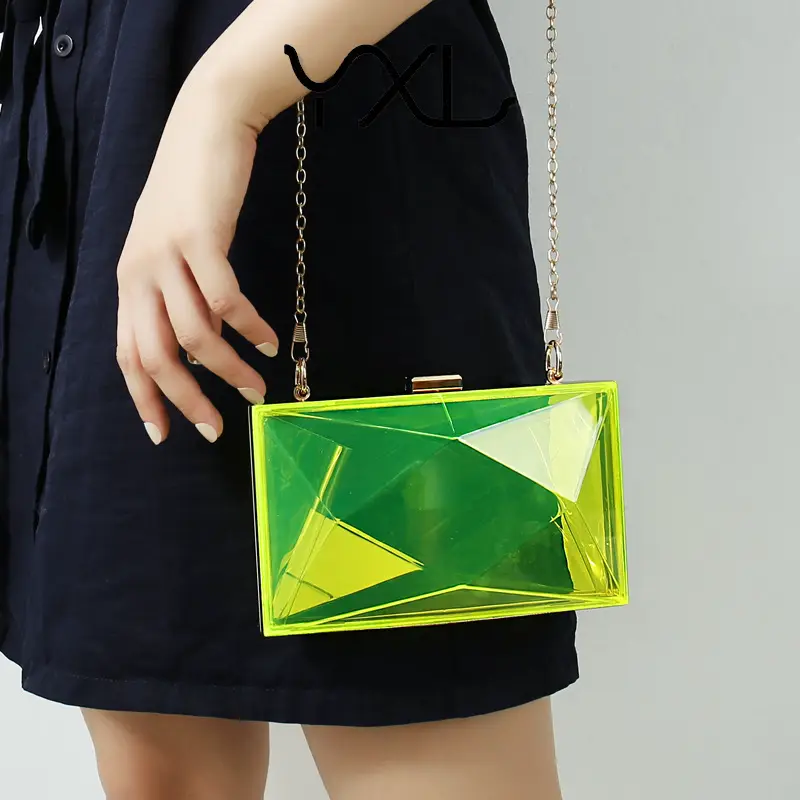 Transparent Diamond Acrylic Square Bag with Gold Frame