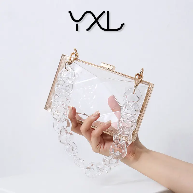 Transparent Diamond Acrylic Square Bag with Gold Frame