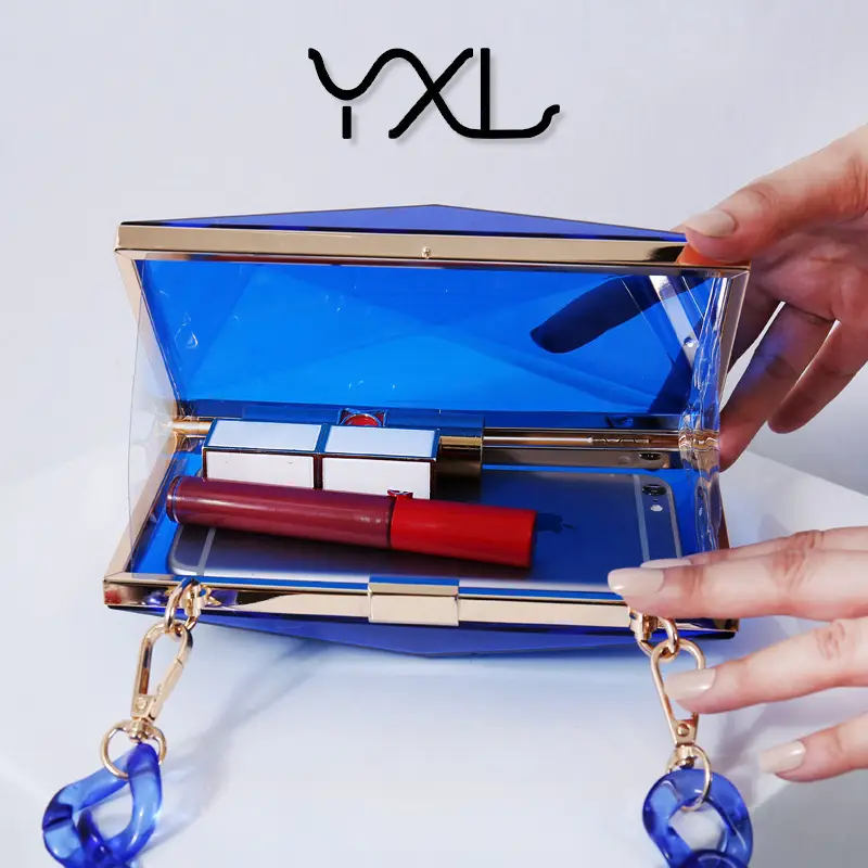 Transparent Diamond Acrylic Square Bag with Gold Frame