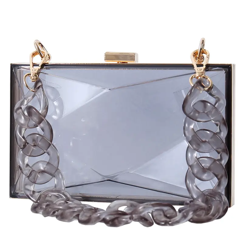 Transparent Diamond Acrylic Square Bag with Gold Frame