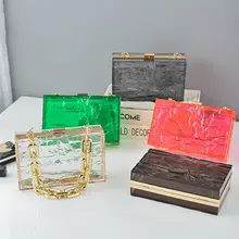 Transparent Diamond Acrylic Square Bag with Gold Frame — feature 1
