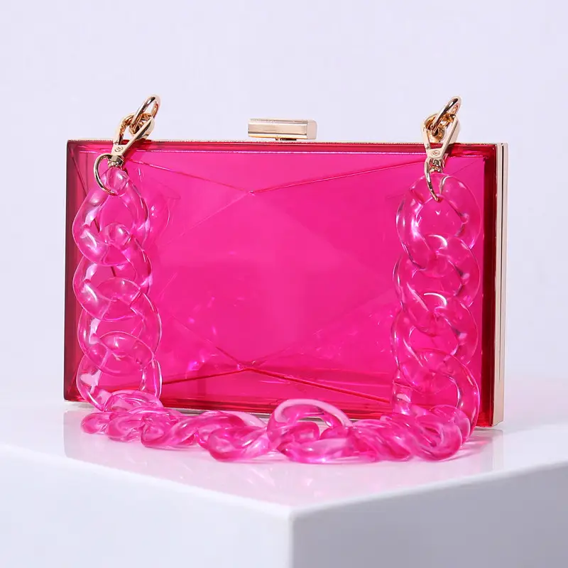 Transparent Diamond Acrylic Square Bag with Gold Frame