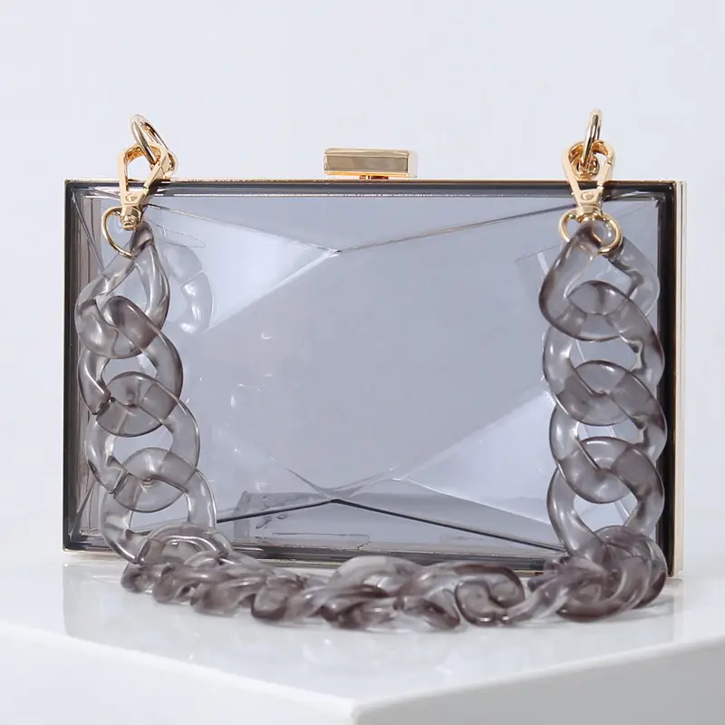Transparent Diamond Acrylic Square Bag with Gold Frame