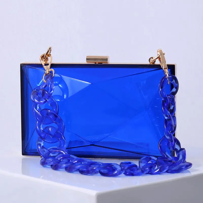 Transparent Diamond Acrylic Square Bag with Gold Frame