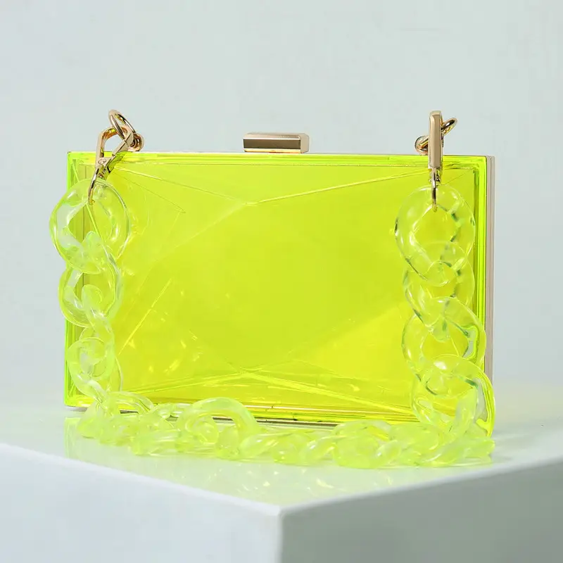 Transparent Diamond Acrylic Square Bag with Gold Frame