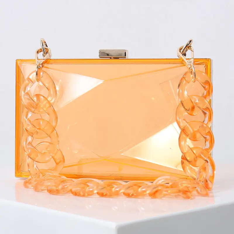 Transparent Diamond Acrylic Square Bag with Gold Frame