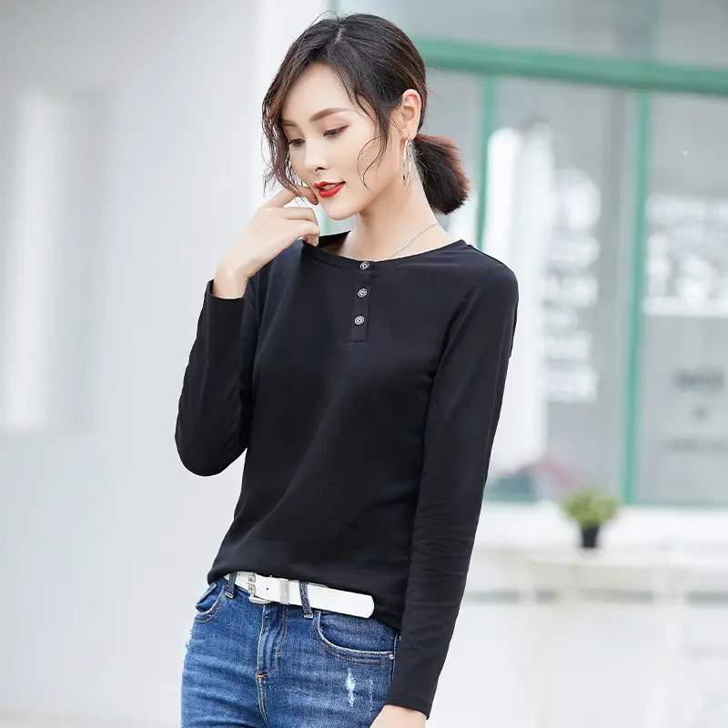 Women White Long Sleeve Button T-Shirt Pure Cotton - Image 6