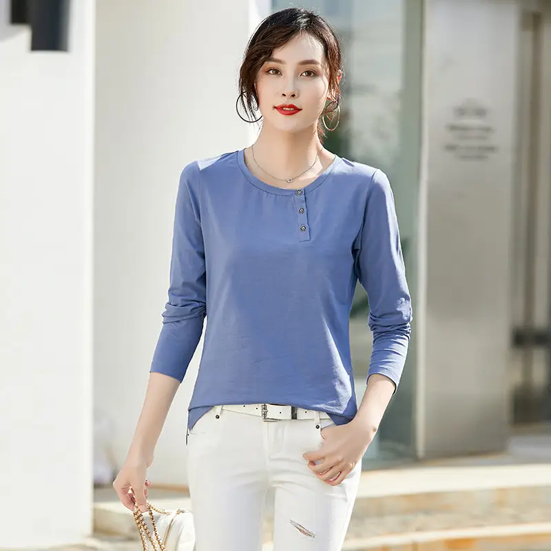 Women White Long Sleeve Button T-Shirt Pure Cotton - Image 7