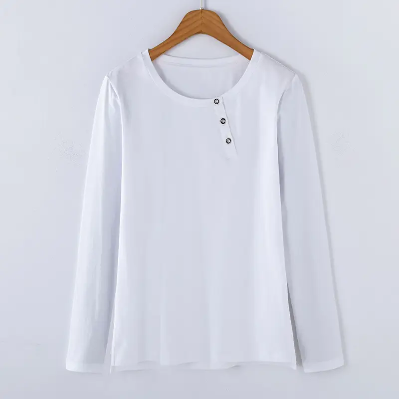 Women White Long Sleeve Button T-Shirt Pure Cotton - Image 2
