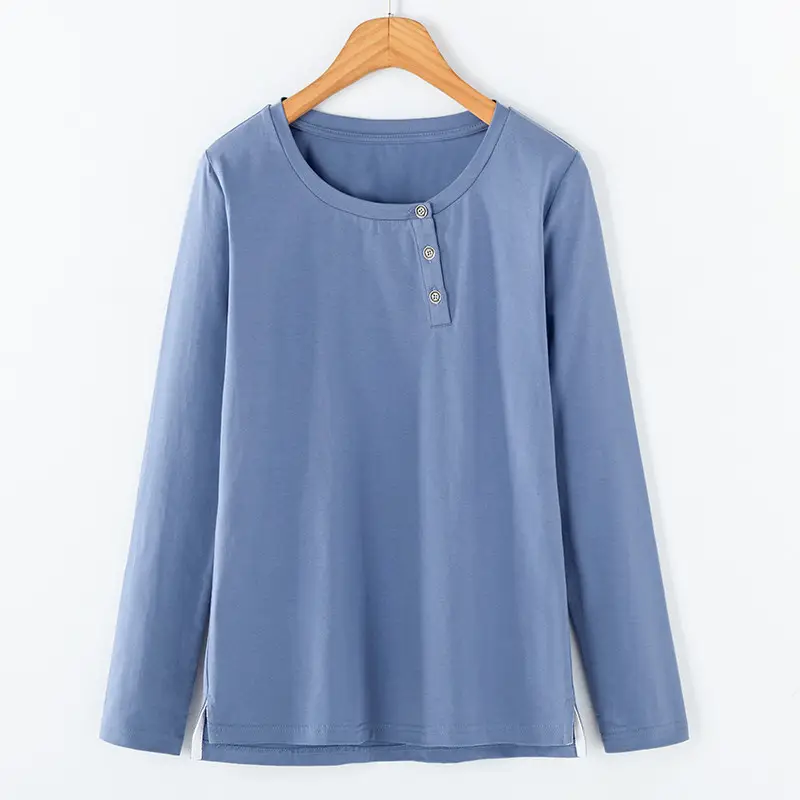 Women White Long Sleeve Button T-Shirt Pure Cotton - Image 3