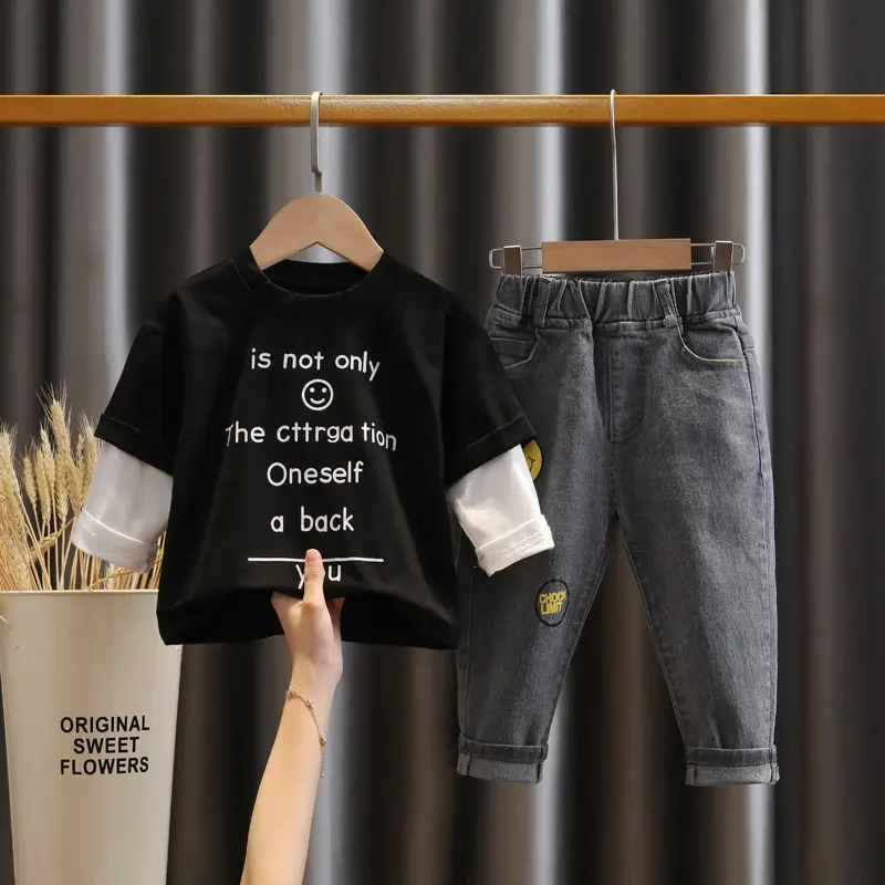 Boys Faux Cotton T-Shirt & Jeans Set Black 2026 - Image 4
