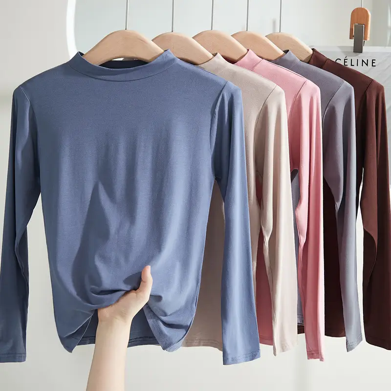 Women Long Sleeve Grey Turtleneck Slim Fit Shirt