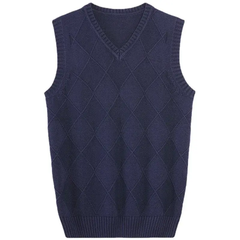 Men's Yellow Diamond Jacquard V-Neck Vest Slim Fit - Image 9