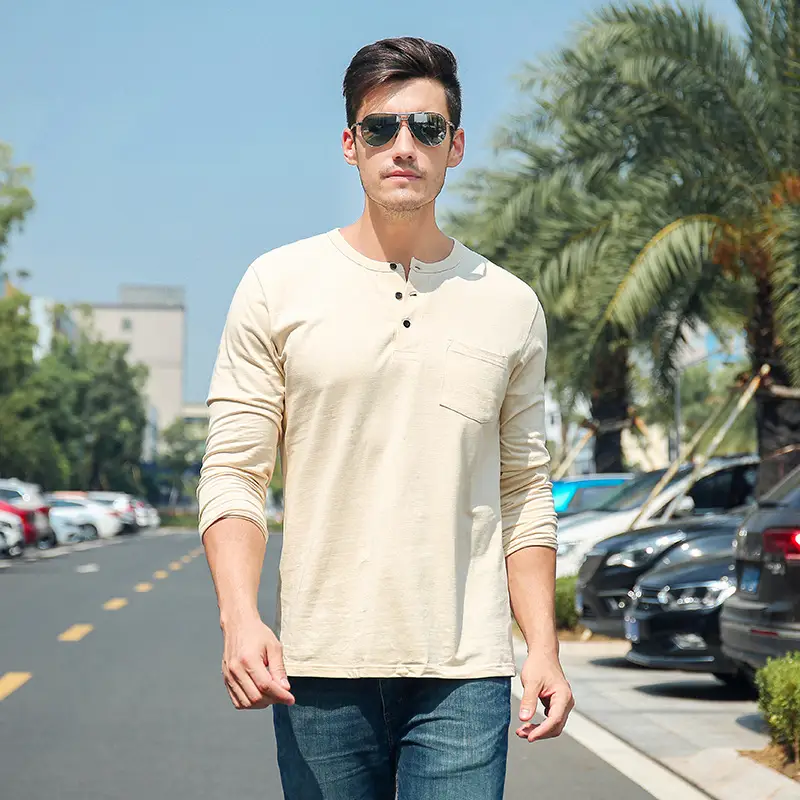 Men Pure Cotton Long Sleeve T-Shirt Beige - Image 7