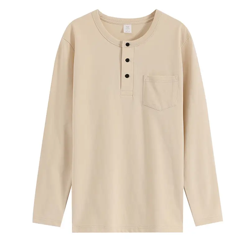 Men Pure Cotton Long Sleeve T-Shirt Beige - Image 4