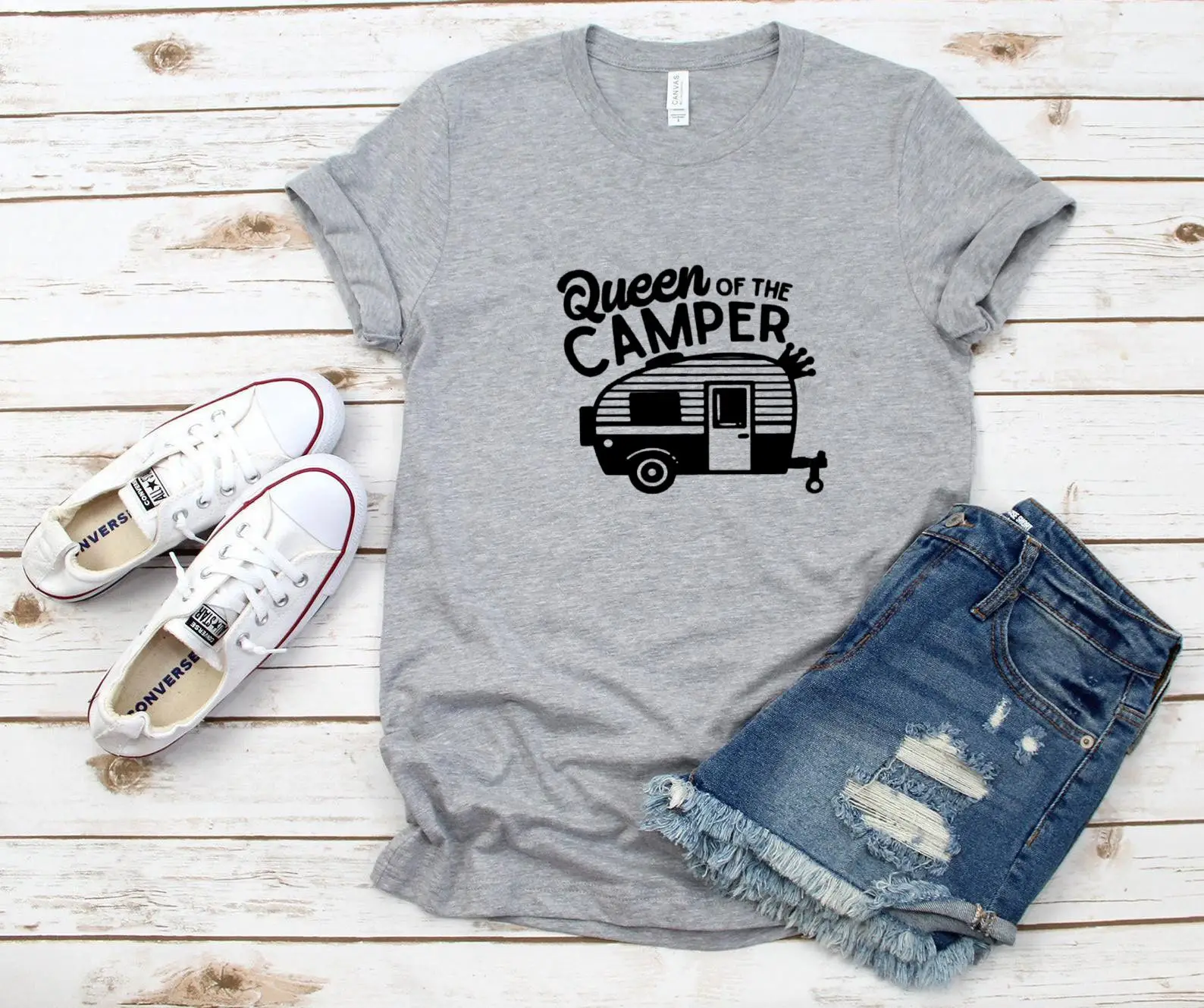 Queen of The Camper T-Shirt Grey Short Sleeve - Image 3