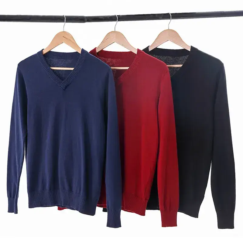 Men V-Neck Black Long Sleeve Sweater - Image 6